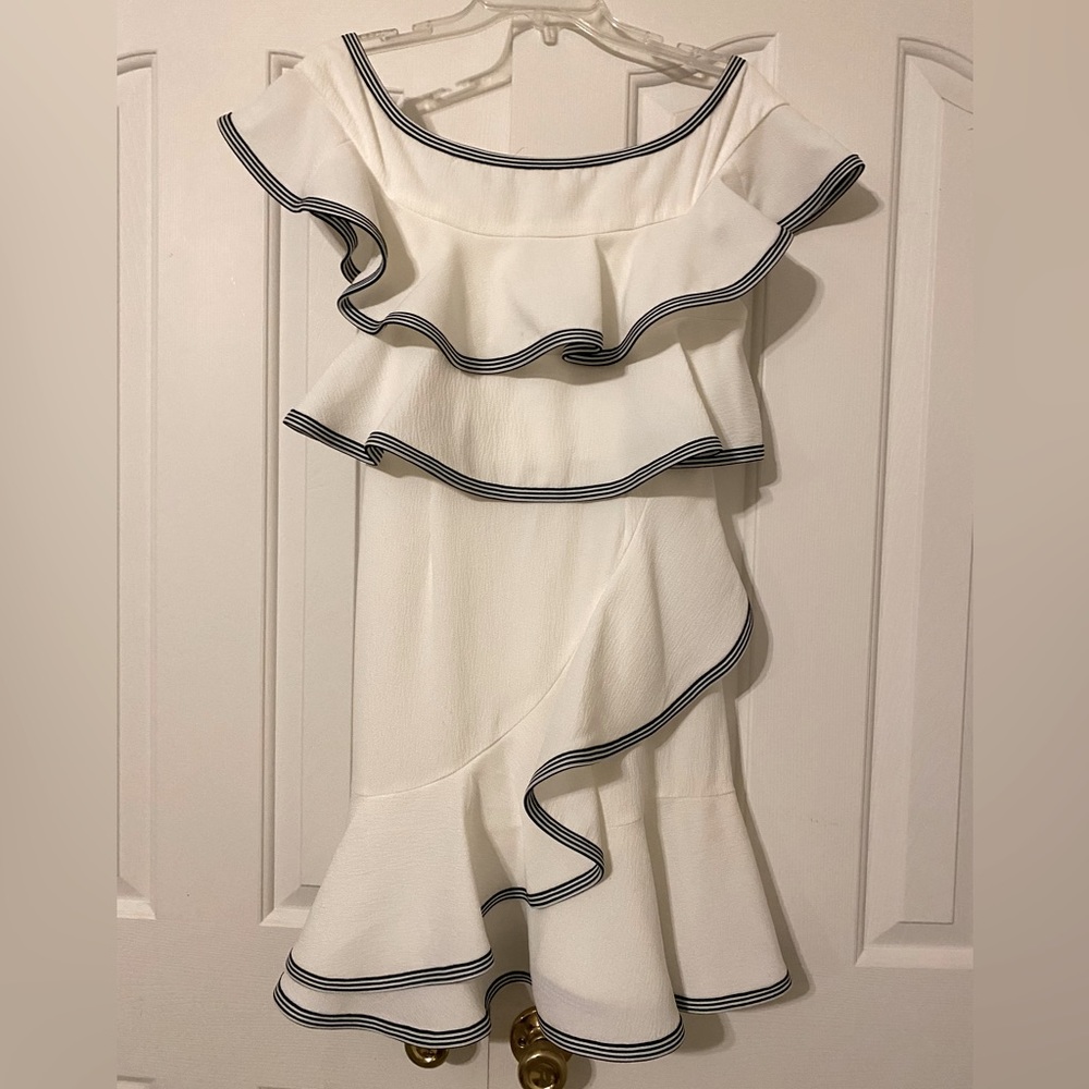 Black White Spring Dress With Ruffles and Exposed Zipper Size Small Fits 2 or 4